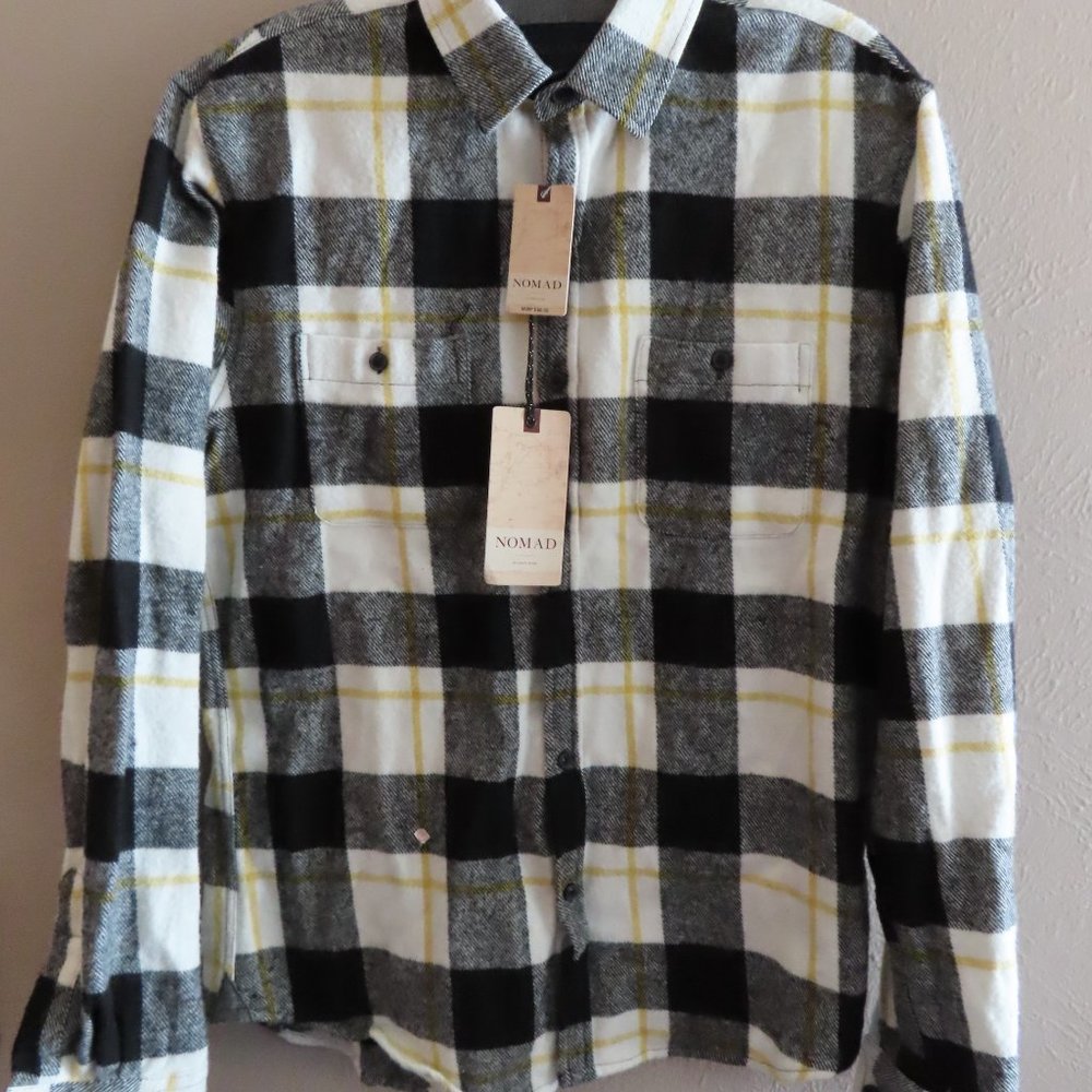 Nomad Men's Long Sleeve Flannel Shirt; Blk/Whi/Yel; Buttons; Size S; NEW